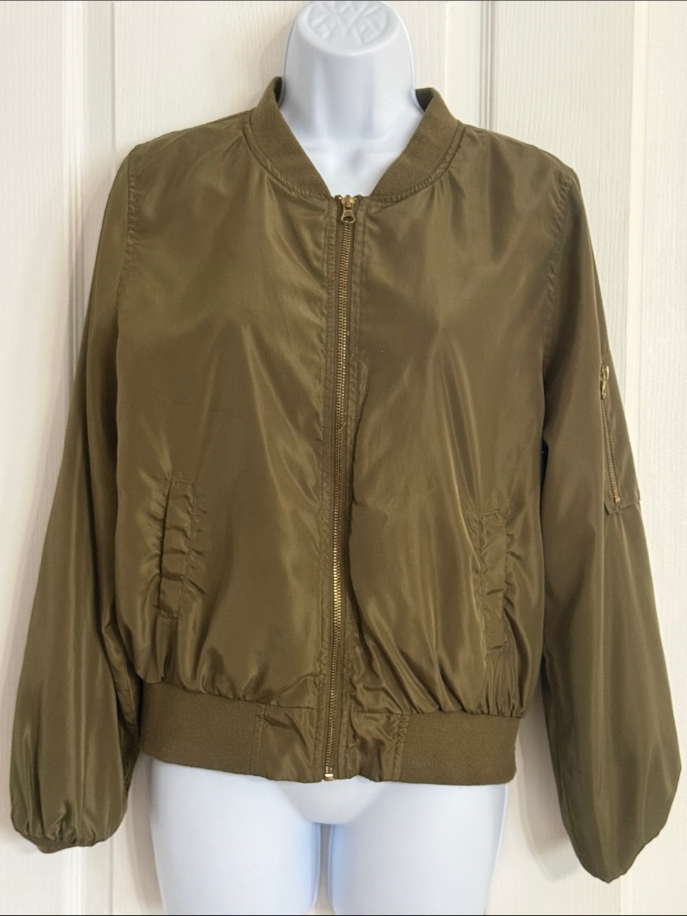 Olive Green Women's Bomber Jacket - Classic Lightweight Zip
